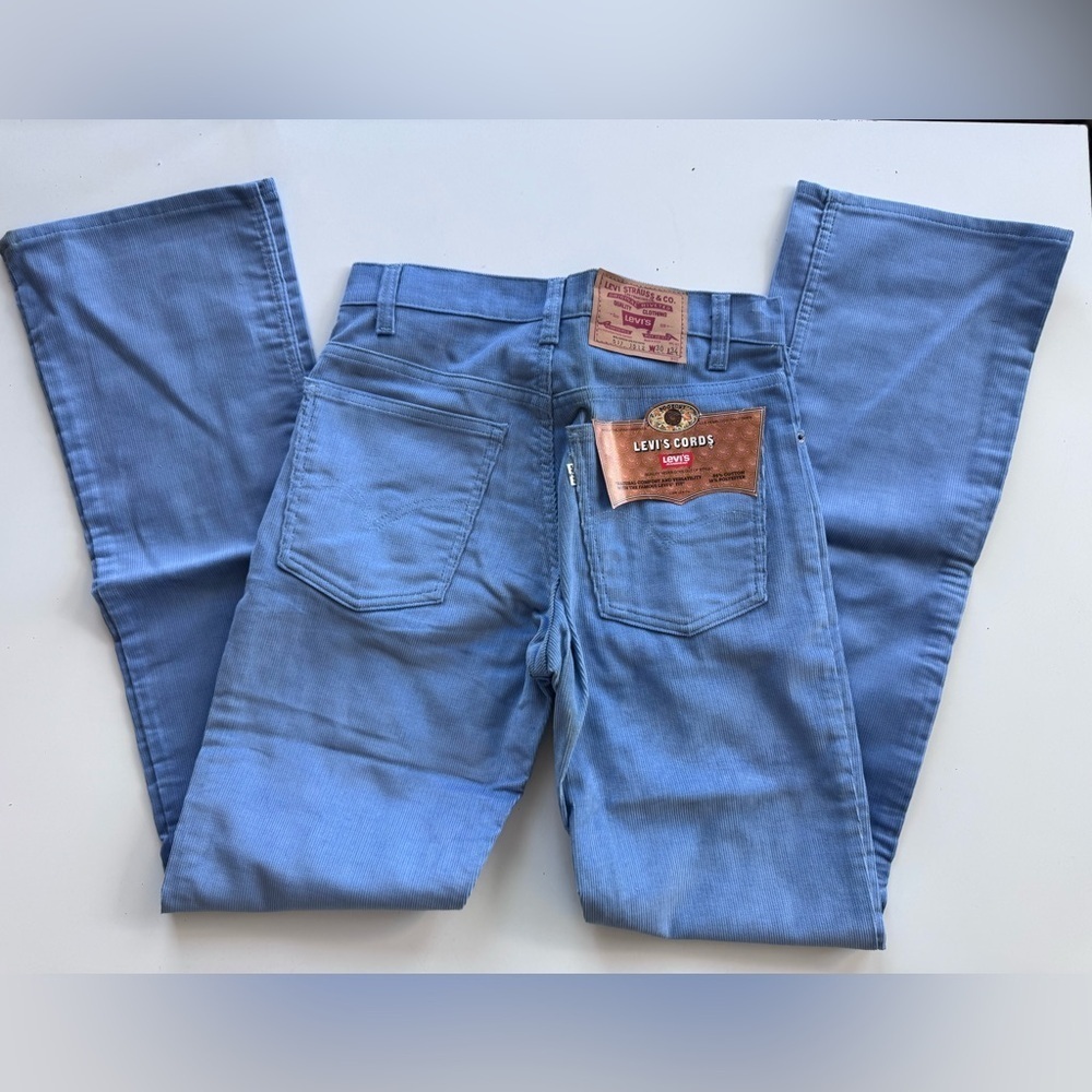Vintage 70s 80s Levis 517 Corduroy Jeans Pants Cords Light Blue Zip USA 30 X 34